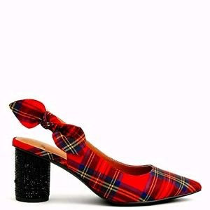 Torrid Betsey Johnson Red Plaid Cylinder Heels